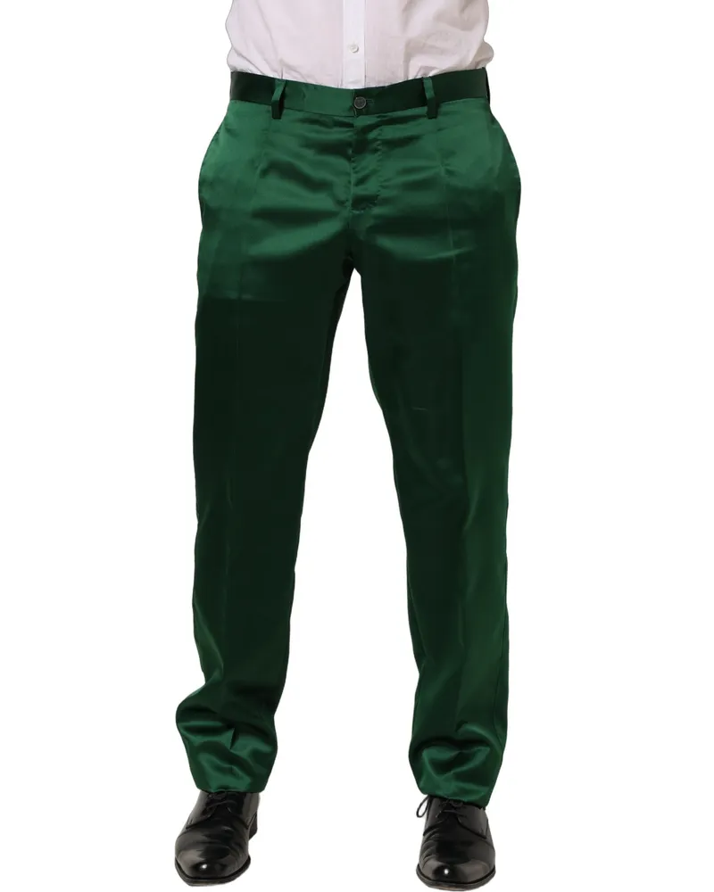 Dolce & Gabbana Men's Dark Green Tapered Leg Dress Trouser Pants Polyester Green