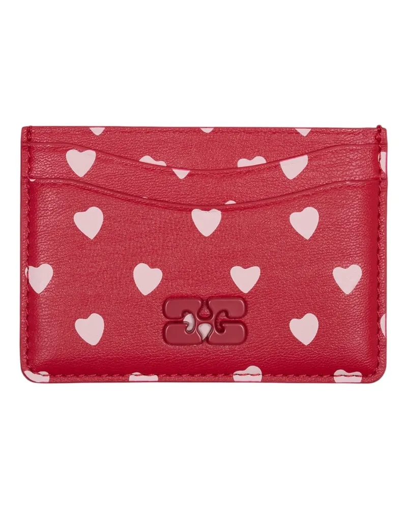 Ganni Women's Heart-Print Calfskin Card Case Red Cases Red