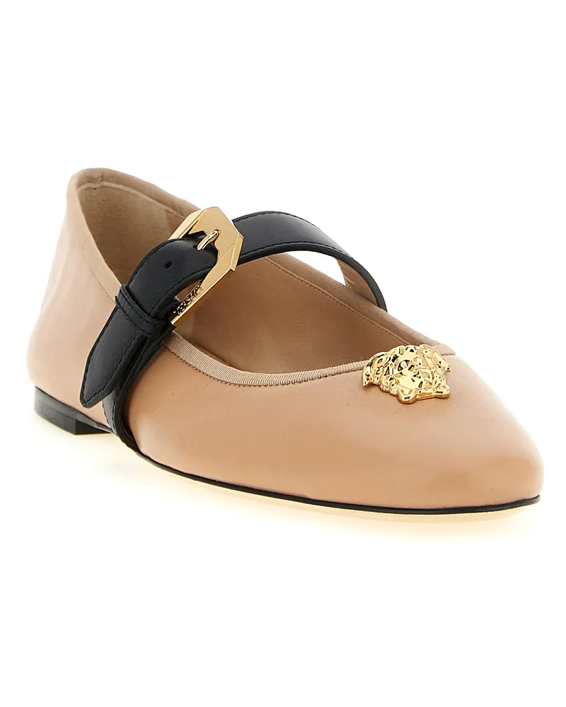 Versace Women's Multicolor Lamb Leather Ballet Flats Beige