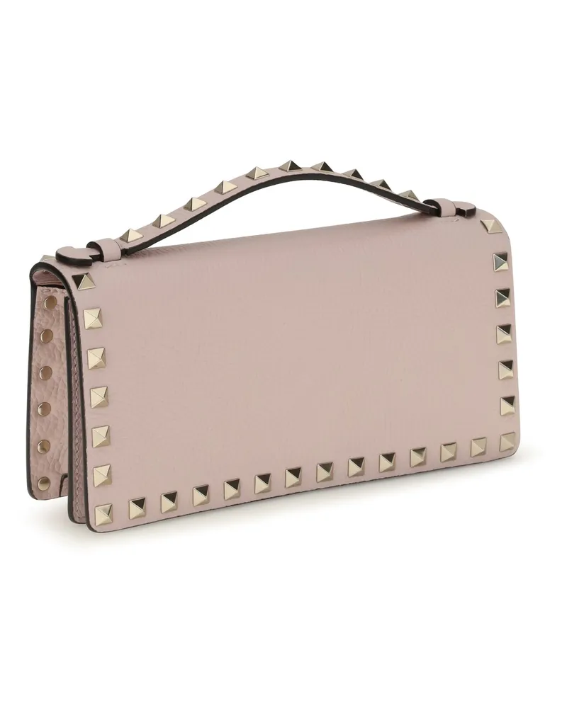 Valentino Garavani Women's Rockstud Chain Wallet Rose Quartz Calf Leather Bos Taurus Pink