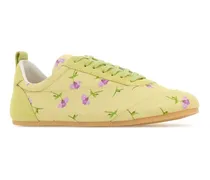 Floral-Embroidered Canvas Sneaker — Yellow