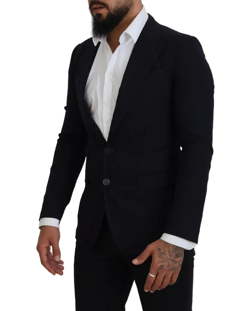 Dolce & Gabbana Men's Blue Wool Formal Taormina Blazer Black Clothing Black