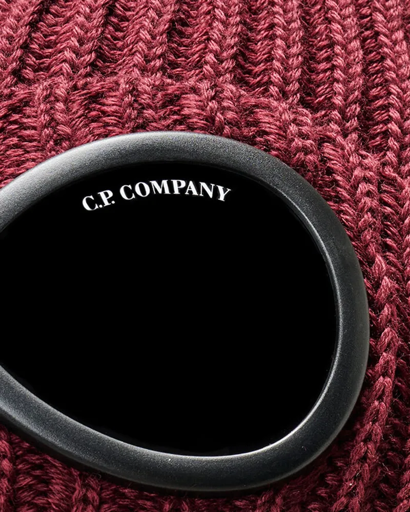 C.P. Company 21CMAC742A Ribbed Wool with Goggle Lens Winter Hat — Red Red