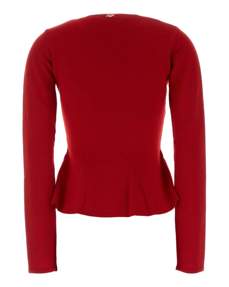 Blumarine Rose-Embellished Virgin Wool Sweater — Red Red