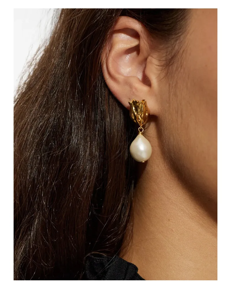 Chloé Tulip Motif Faux-Pearl Earrings — Gold Gold