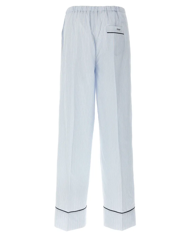 Prada Striped Cotton Poplin Trousers — Light Blue Light