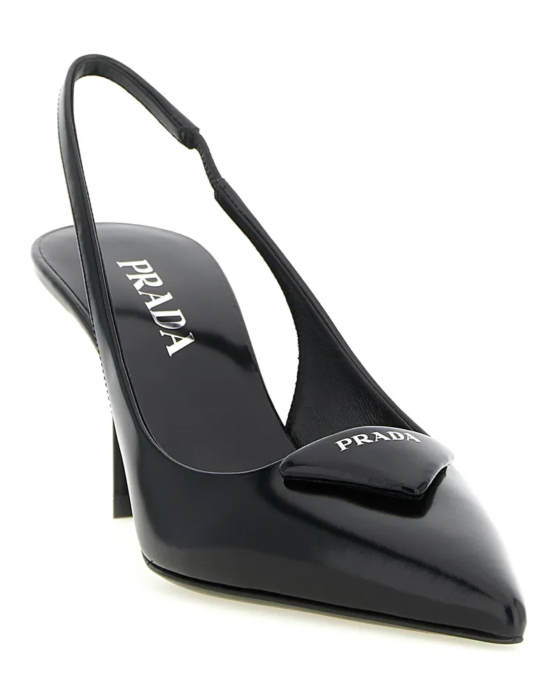 Prada Pointed Toe Leather Slingback Heel — Black Black