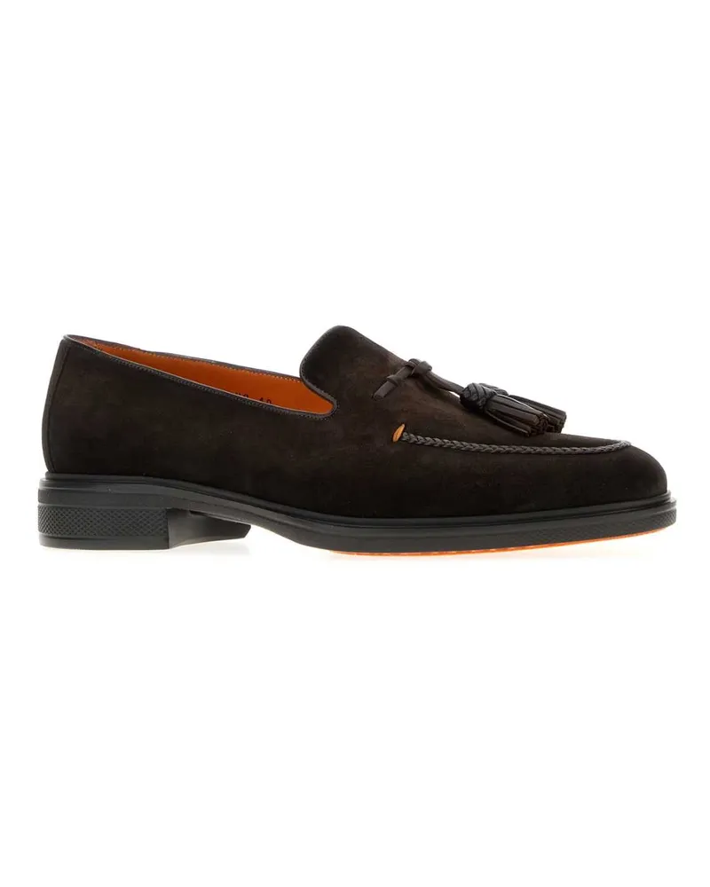 Santoni Men's Dark Brown Suede Easy Loafers Mocassini Brown