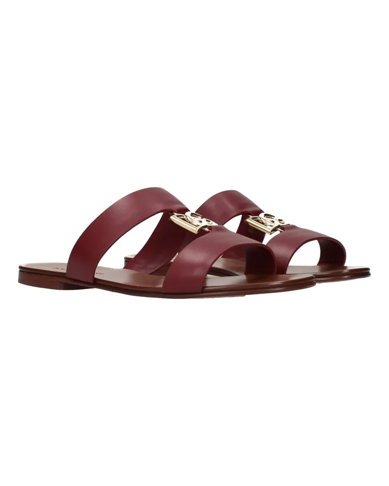 Dolce & Gabbana Leather Logo Slippers — Red Red