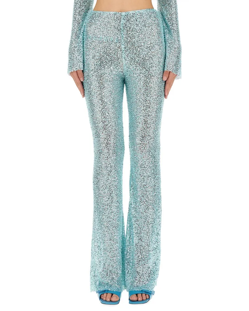 Self-Portrait Beaded Slim-Fit Trousers — Blue Blue