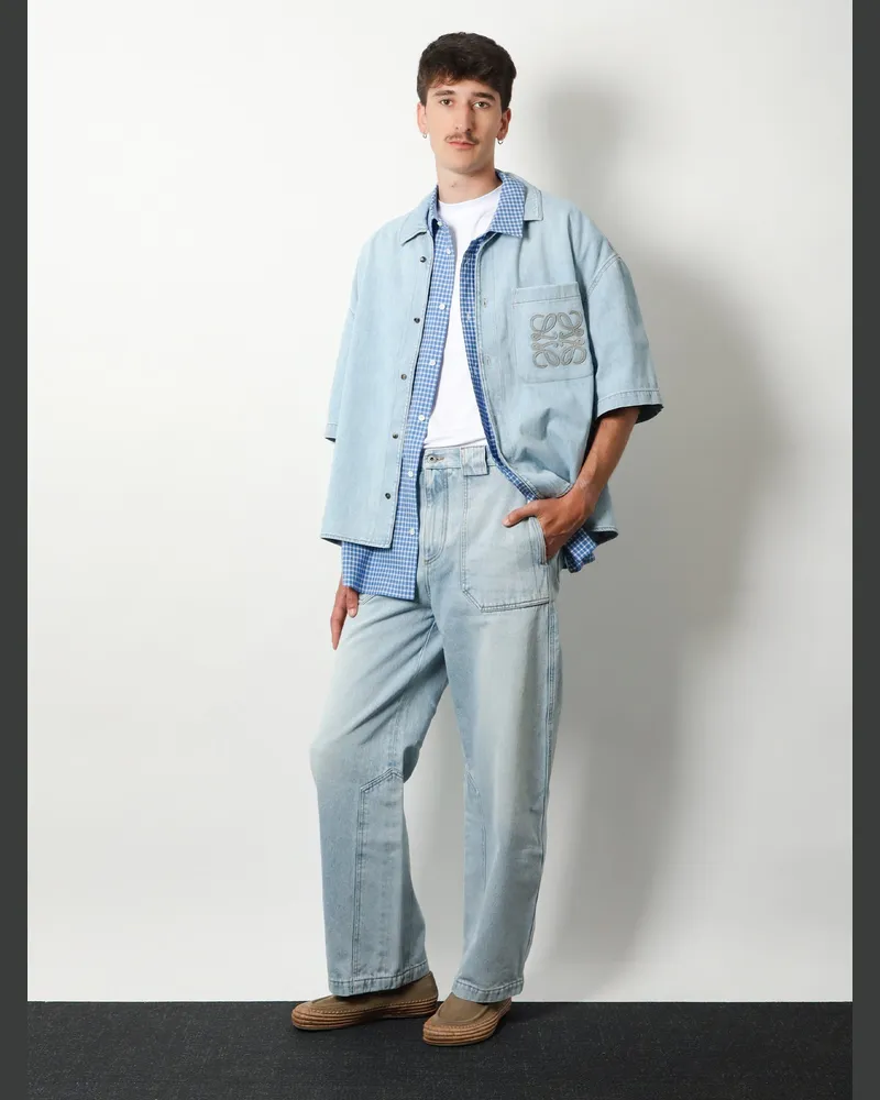 Loewe Men's Shirt Paulas Ibiza Madras Cotton Blue Blue