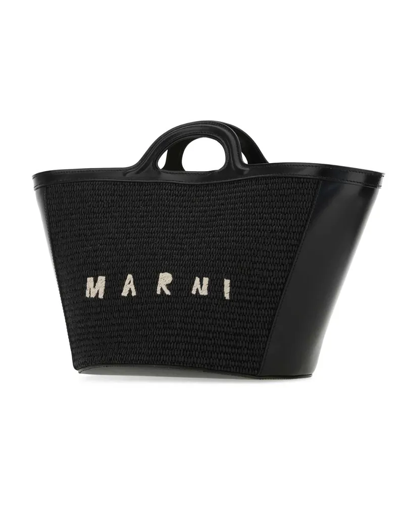 Marni Women's Black Leather And Raffia Small Tropicalia Summer Handbag 00n99 Borse A Mano Black