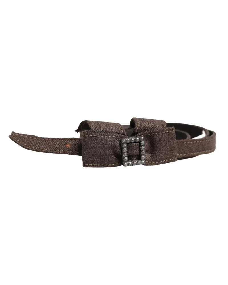 Ermanno Scervino Women's Dark Brown Wool Bow Embellished Buckle Belt Nylon Brown