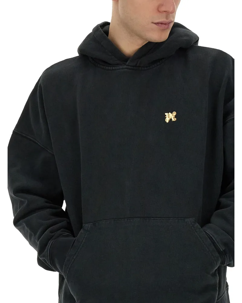 Palm Angels Burning Monogram Print Sweatshirt — Black Black