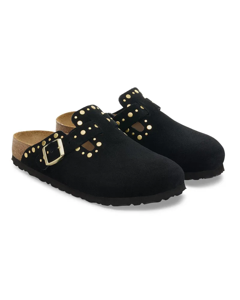 Birkenstock Women's Clogs Boston Suede Black Slippers Flat Shoes Black