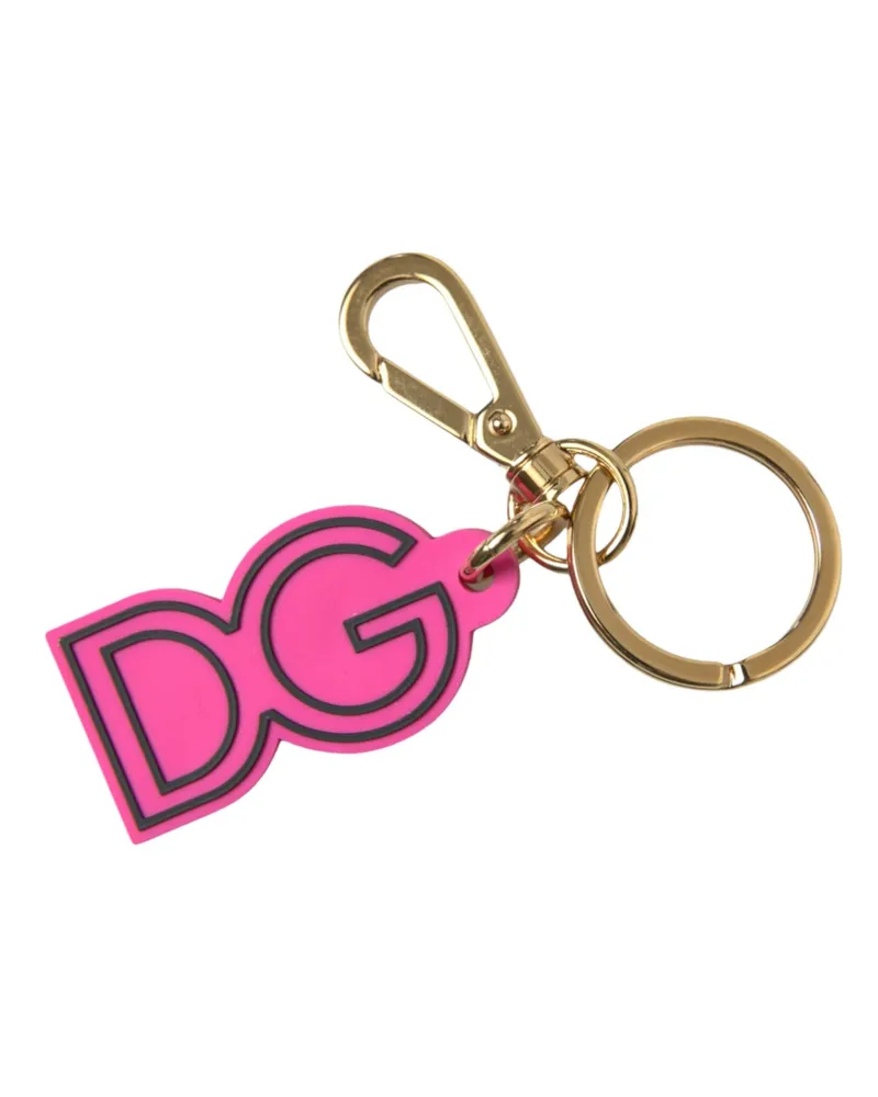 Dolce & Gabbana Women's Pink Rubber Gold Tone Metal Dg Logo Keyring Keychain And Zamak Pvc Steel Brass Accessory Pink