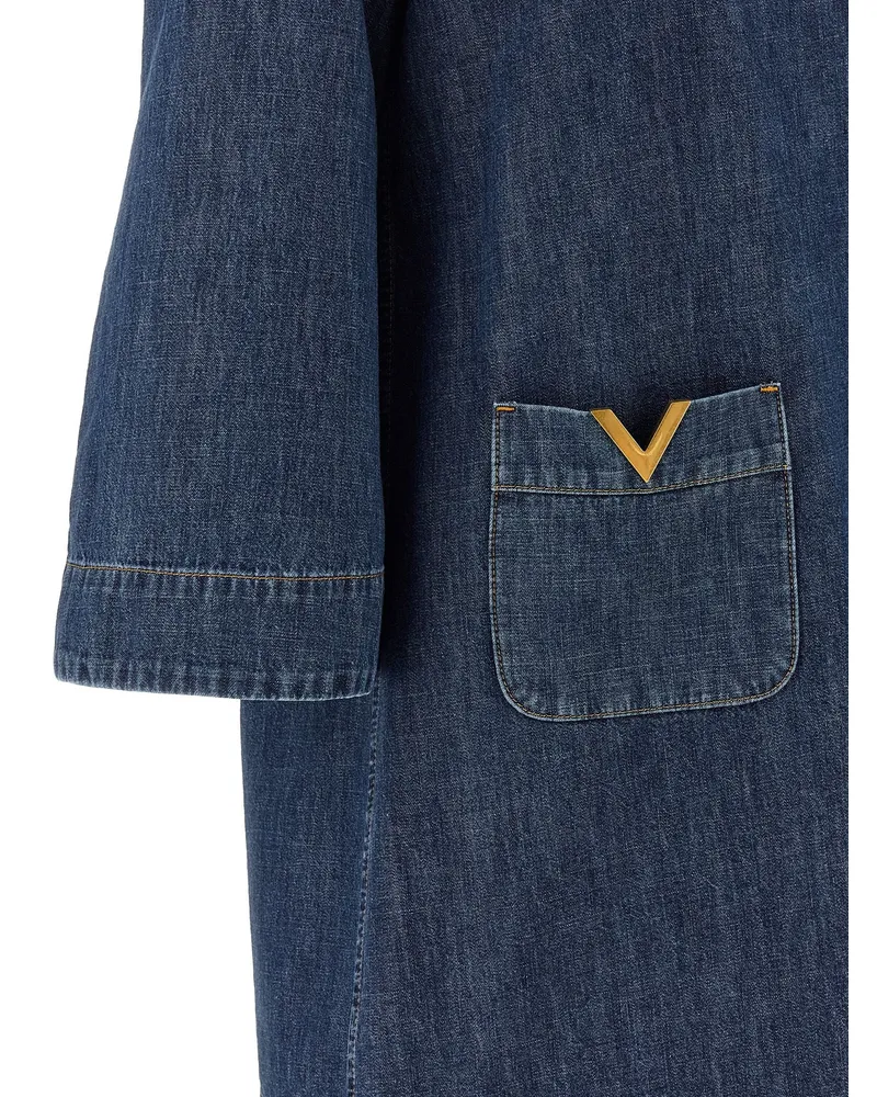 Valentino Garavani V-Gold Embellished Denim Dress — Blue Blue