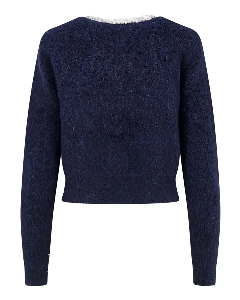 Self-Portrait Floral and Pearl Appliqué Cardigan — Navy Navy