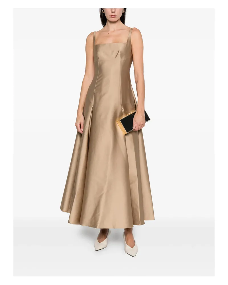 Roland Mouret Pleated A-Line Silk Dress — Gold Gold