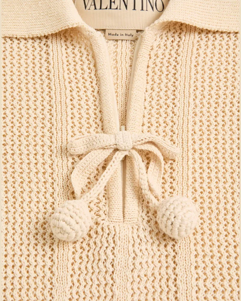 Valentino Garavani Ribbed Knit Polo — Cream Cream
