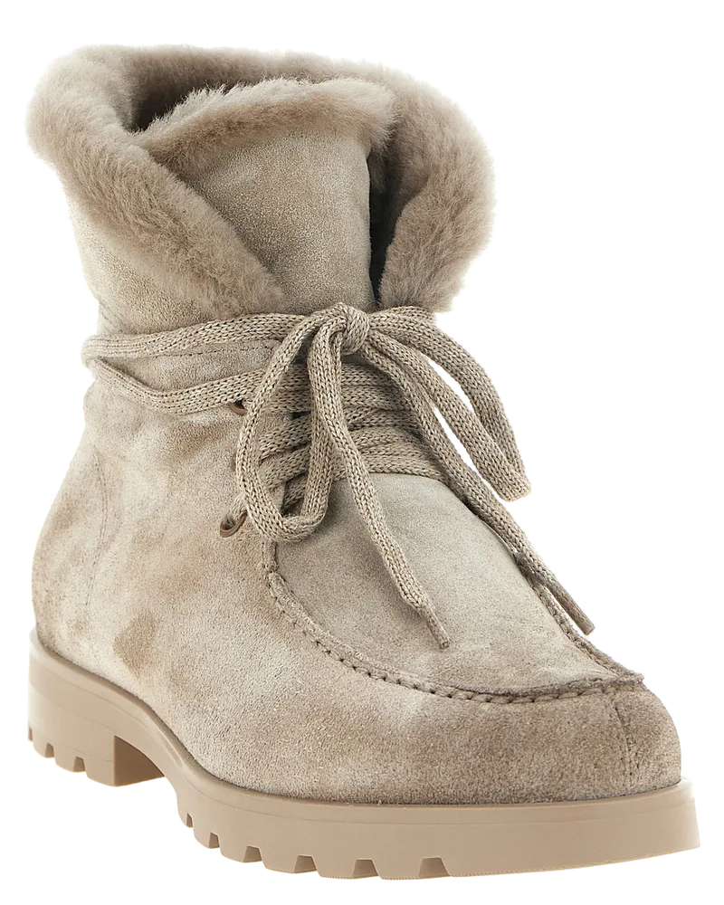 Santoni Shearling-Lined Suede Ankle Boot — Beige Beige