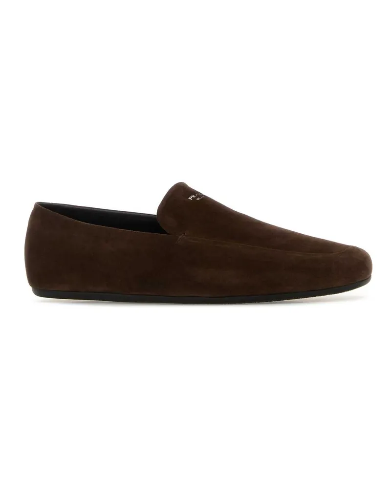 Prada Men's Brown Suede Loafers Moro Mocassini Brown