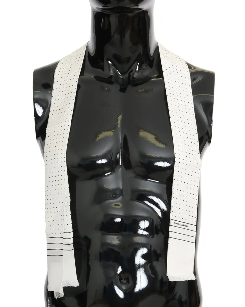 Dolce & Gabbana Men's White Polka Dotted Silk Skinny Scarf Black-White Black/white White