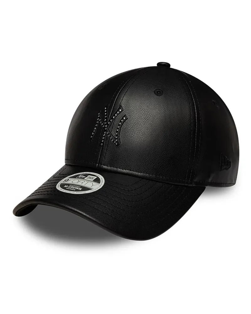 New Era Women's Snapback Cap 9forty Black Faux Leather Crown Hat Black
