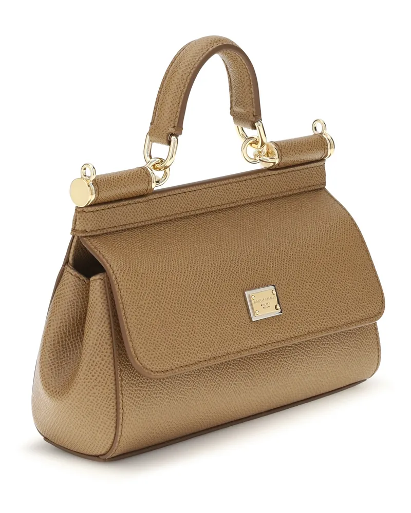 Dolce & Gabbana Women's Sicily Small Leather Handbag Caramello Calf Bos Taurus Handbags Hand Bags Beige