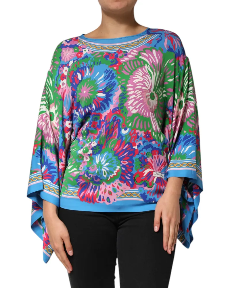 Dolce & Gabbana Women Multicolor Floral Printed Tunic Blouse Top Silk Multicolor