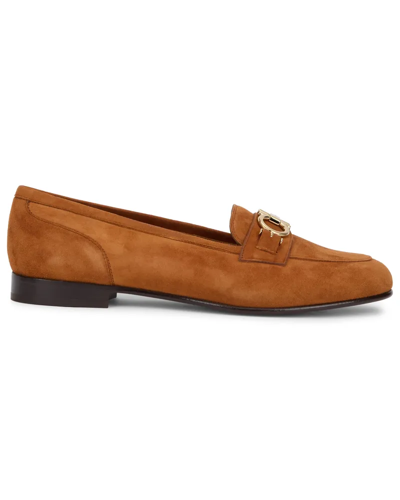Ferragamo Women's Moccasins Gancini Suede Natural Rst-New Biscotto Goat Leather Loafers Rst/new Beige