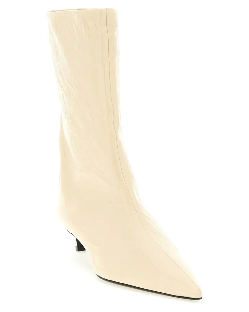 Jil Sander Craquelé Leather Ankle Boot — Cream Cream
