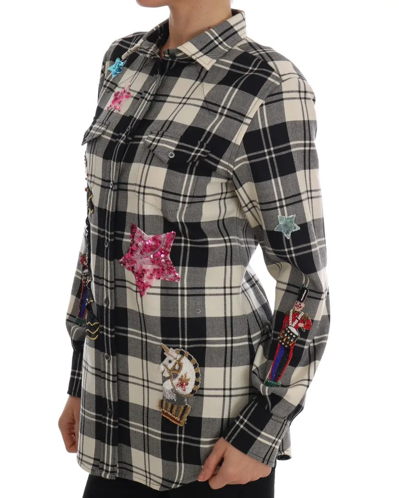 Dolce & Gabbana Women's Black White Fairy Tale Crystal Shirt Black-White Wool Black/white Black
