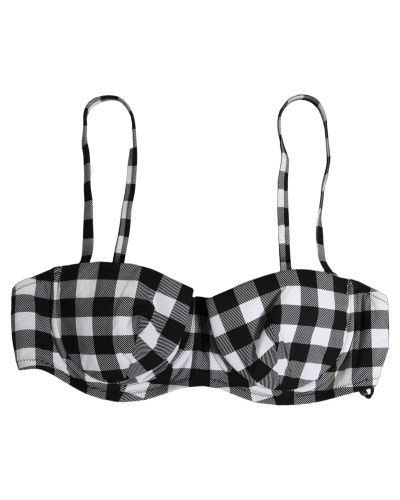 Dolce & Gabbana Women Black White Gingham Check Beachwear Bikini Top And Nylon Elastane Black