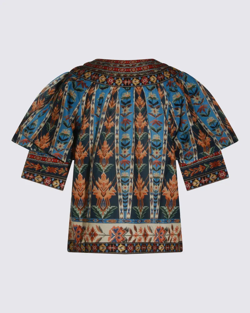 FARM Rio Women's Top Embroidered Tapestry Blue _100 % Co Blue