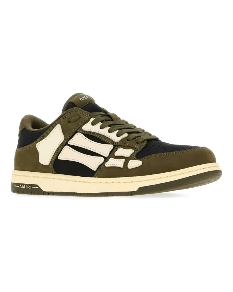 Amiri Men's Skel Top Low Black Leather Sneaker Olive