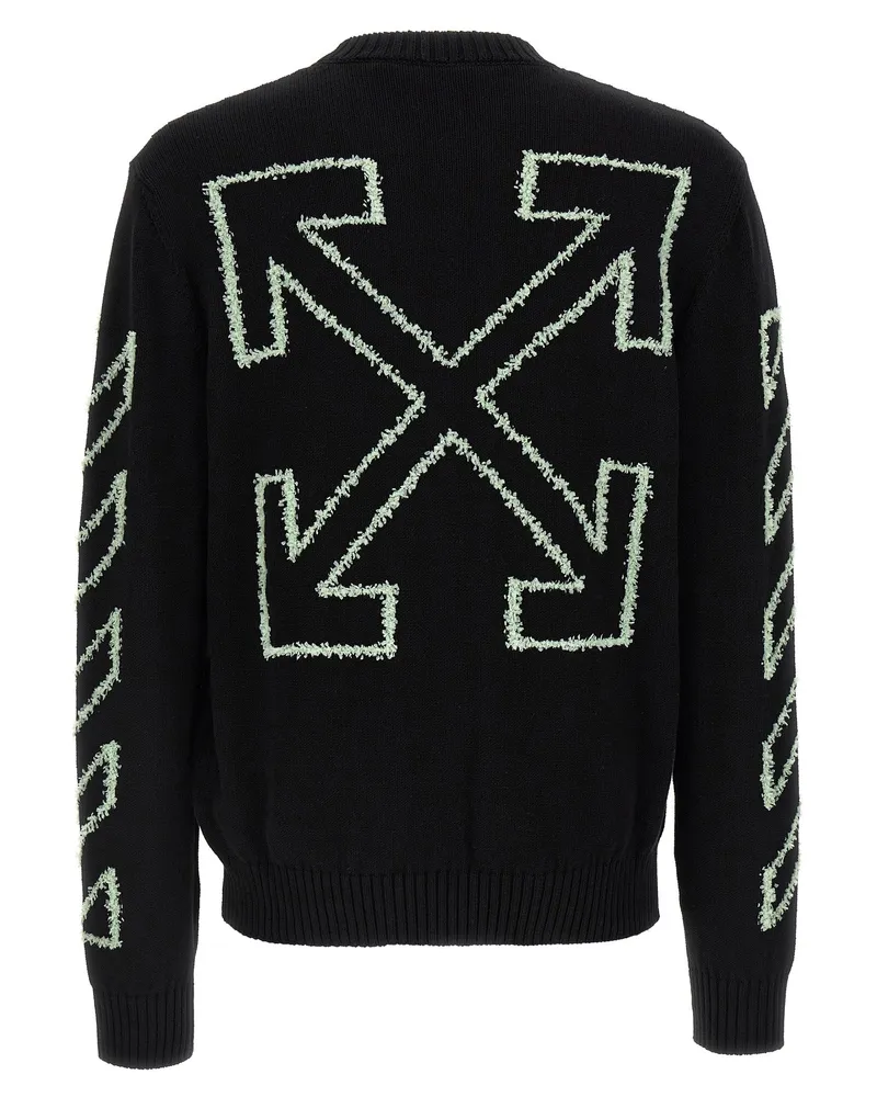 OFF-WHITE Logo-Embroidered Diagonal-Outline Knit Sweater — Black Black