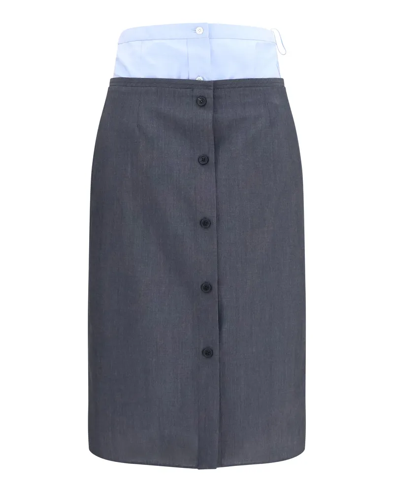 Prada Women's Double-Layer Midi Skirt Cotton And Linen Ardesia Gray