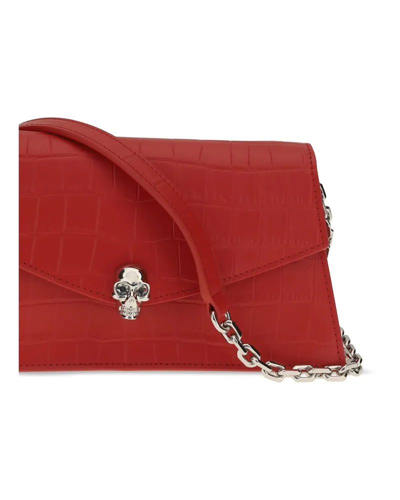Alexander McQueen Mini Skull Calfskin Leather Clutch — Red Red