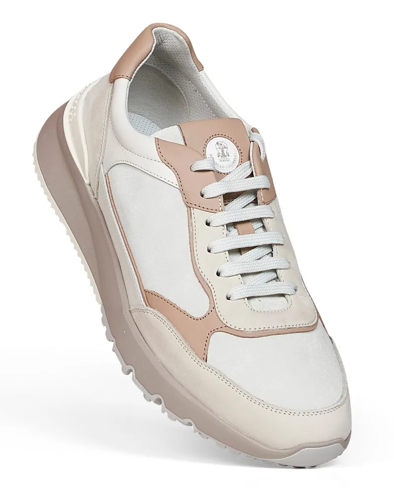 Brunello Cucinelli Nubuck and Suede Panelled Sneaker — Beige Beige