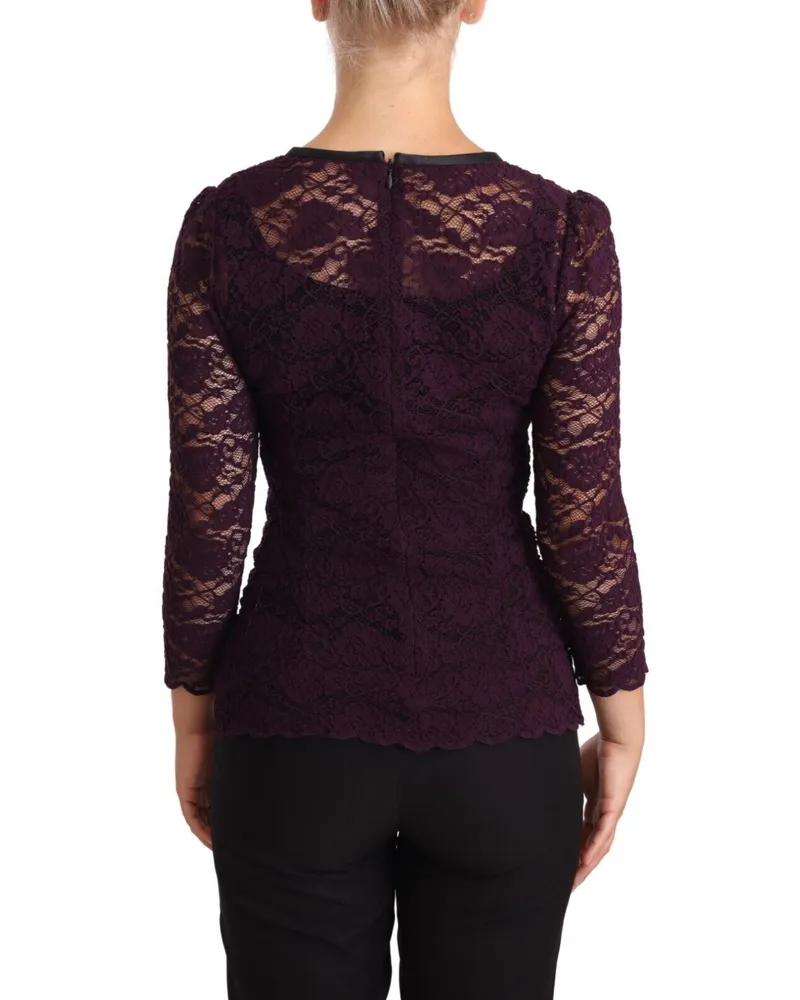 Dolce & Gabbana Women's Purple Lace Long Sleeve Top Blouse Nylon Silk Purple