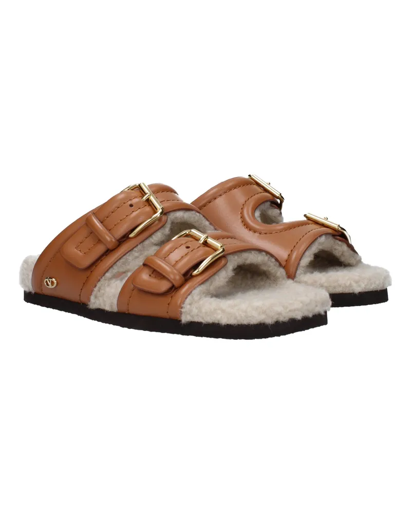 Valentino Garavani Women's Brown Leather Slippers Brown