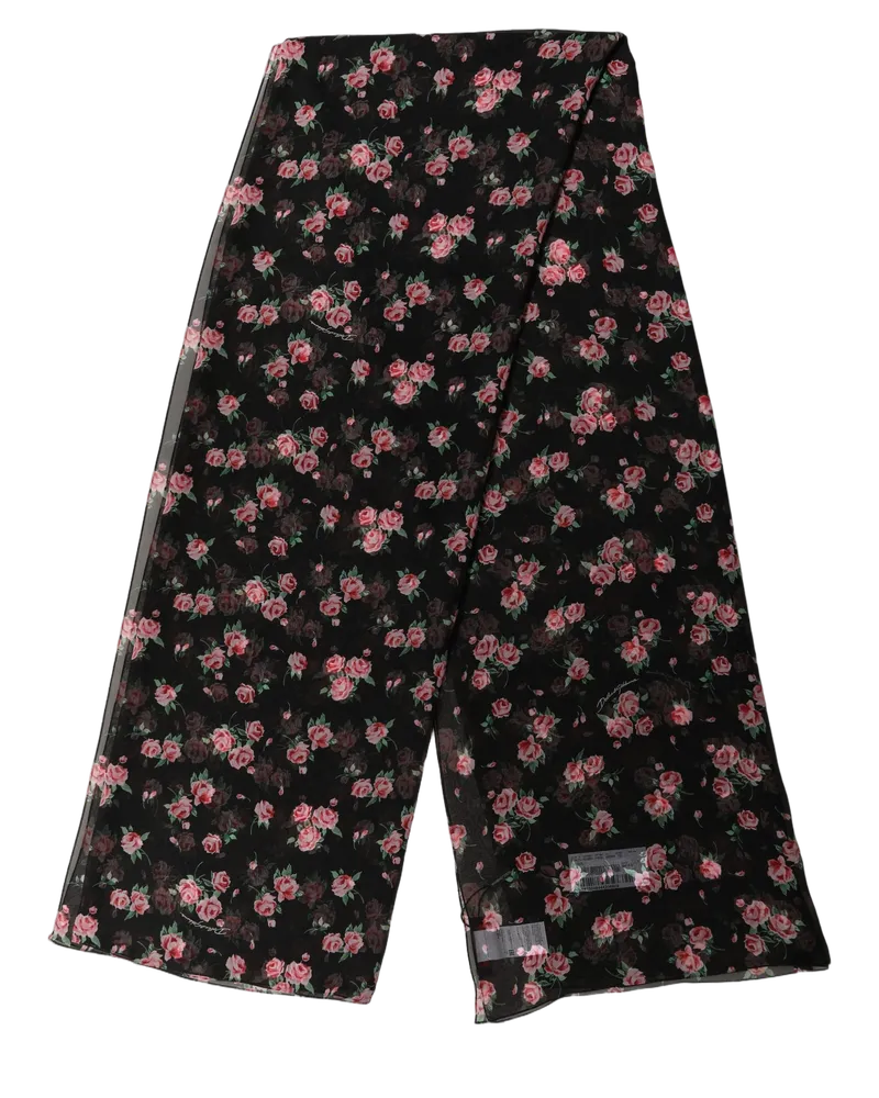 Dolce & Gabbana Floral Silk Chiffon Scarf — Black Black