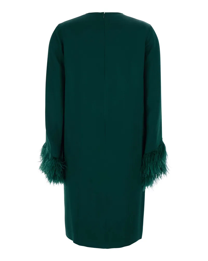 Antonelli Firenze Women's Dress Violetta Green Satin With Feather Trim Acetate Green