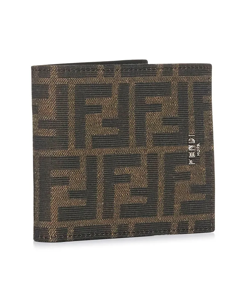 Fendi Men's Leather Wallet Ff Jacquard Brown Calf & Cardholders Brown