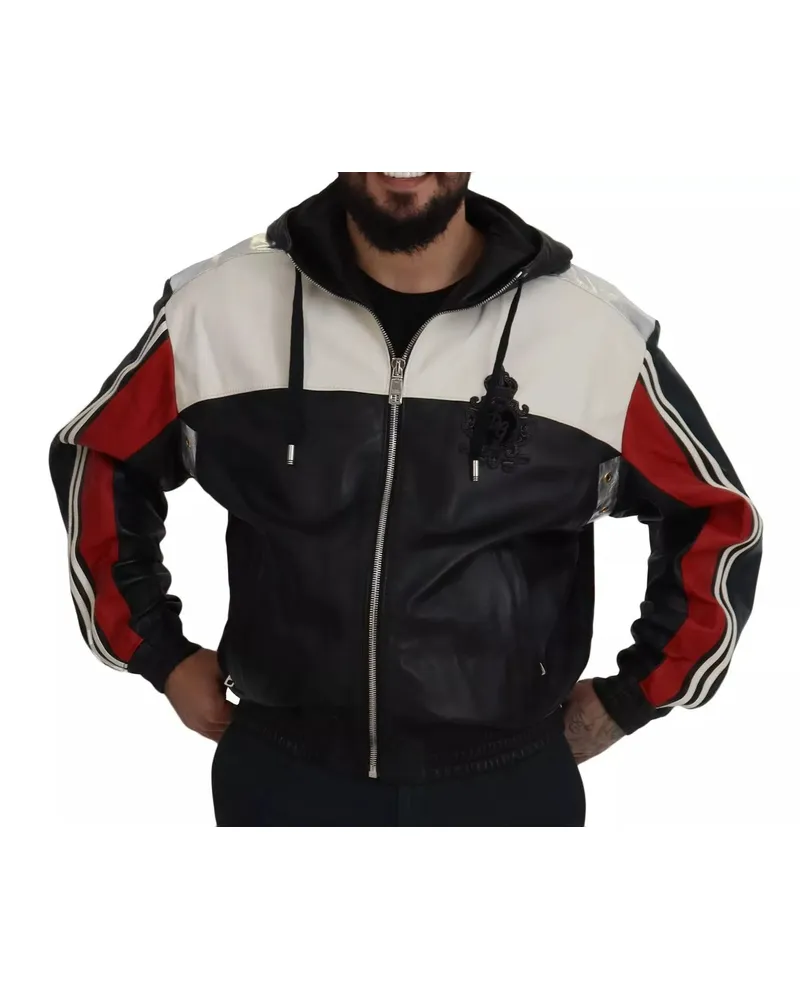Dolce & Gabbana Men's Black Leather Hooded Blouson Jacket Clothing Black