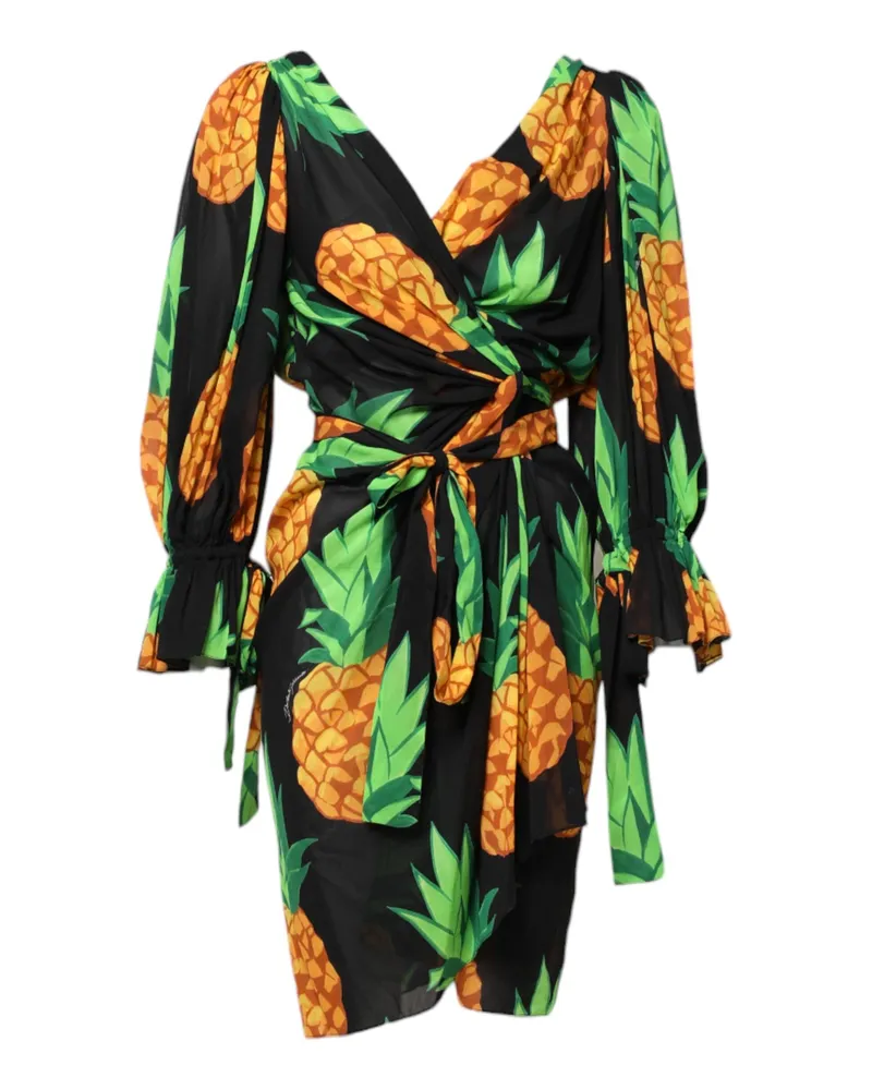 Dolce & Gabbana Women's Black Pineapple Print Silk Wrap Mini Dress Elastane Black