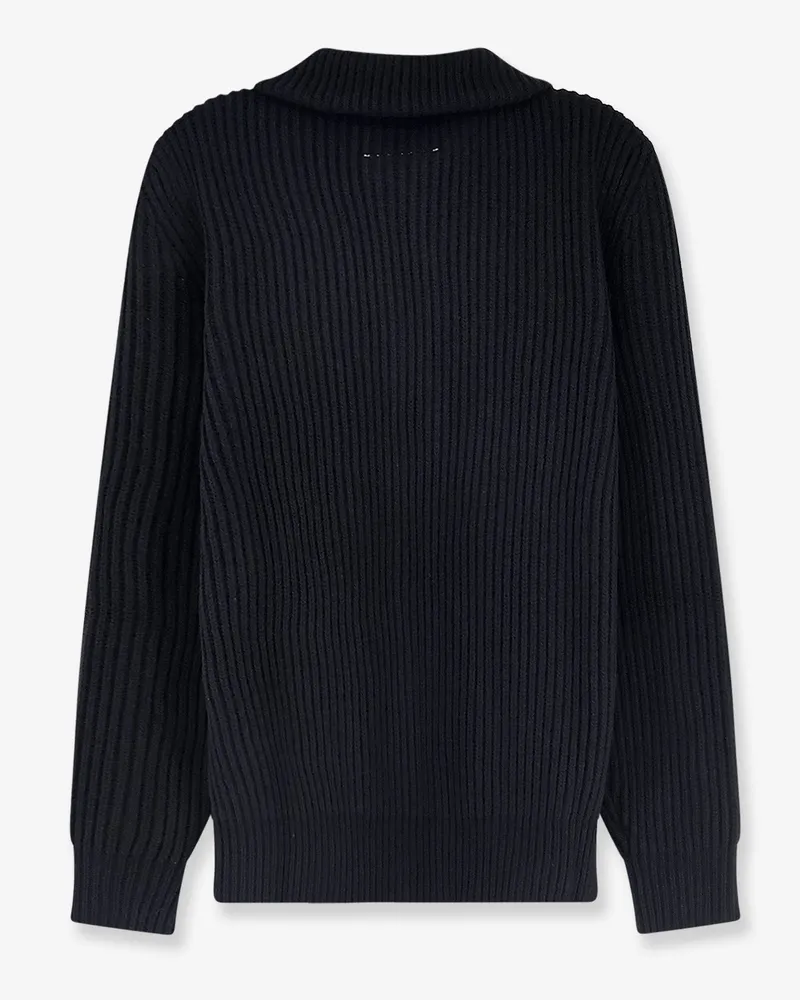 Maison Margiela Men's Cardigan Ribbed Wool-Blend Black Sweater Black