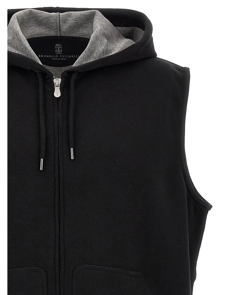 Brunello Cucinelli Cotton-Blend Hooded Hooded Vest — Black Black