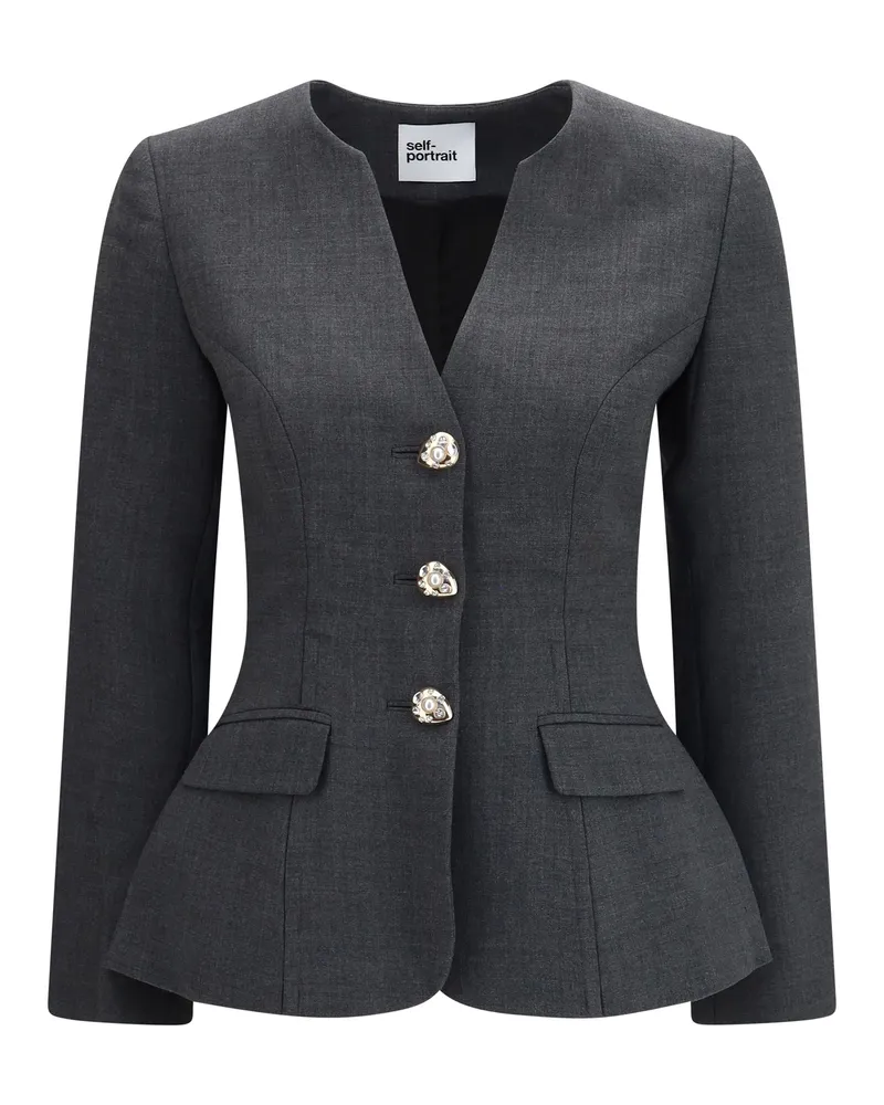 Self-Portrait Women's Wool Collarless Jacket Grey Polyester Gray